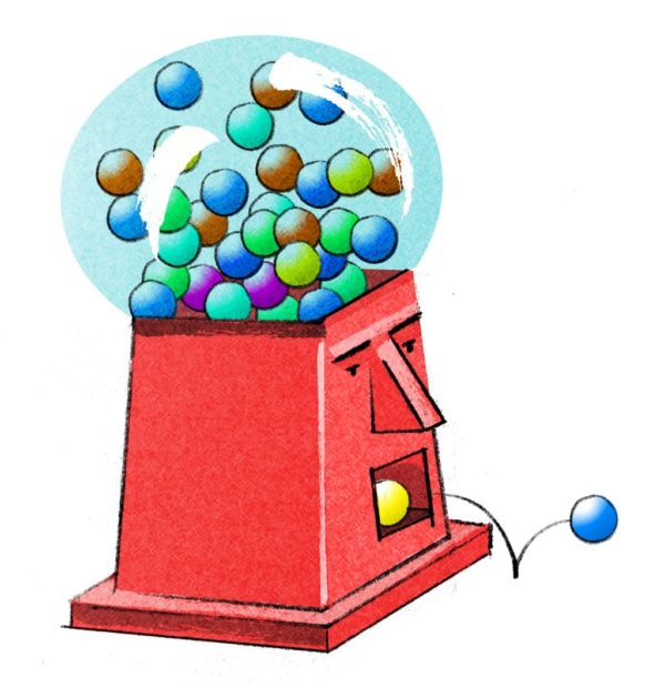 Illustration of a brain as a gumball machine