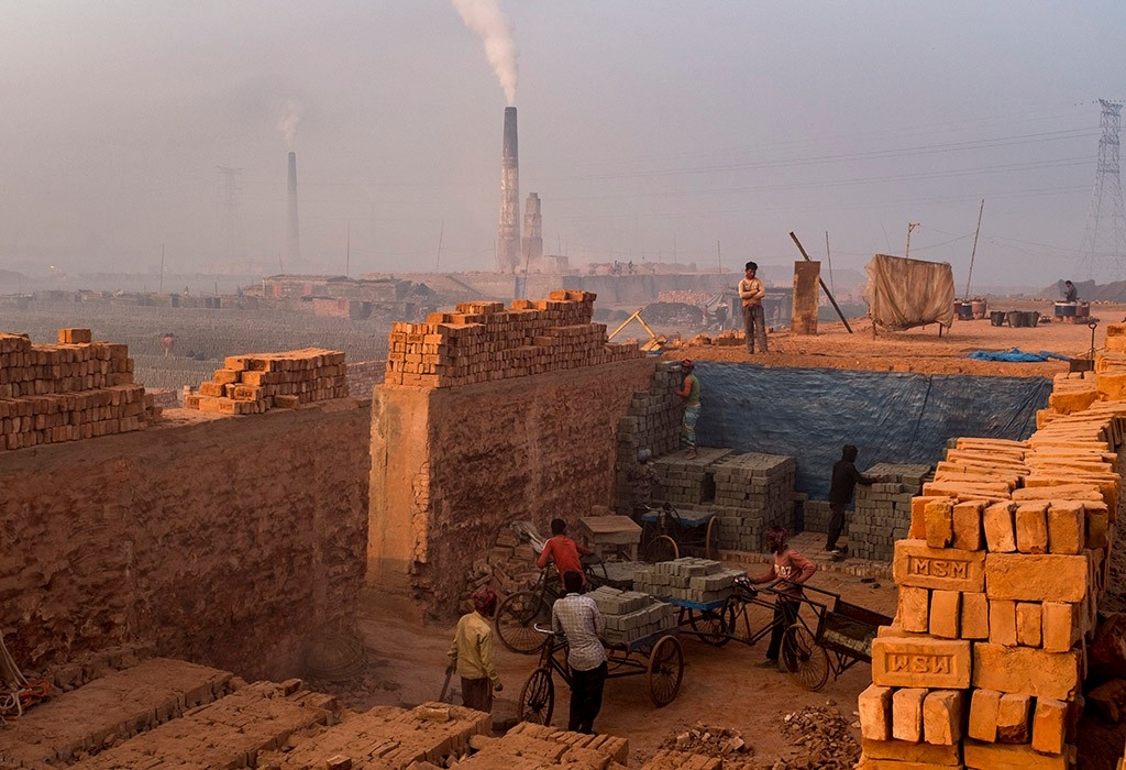 Smoke billows out of kilns in Bangladesh