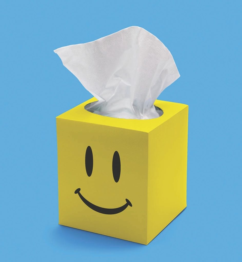 Tissue box illustration with a smiley face