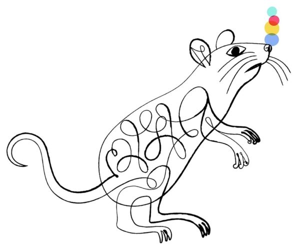 Illustration of a mouse balancing balls on his nose