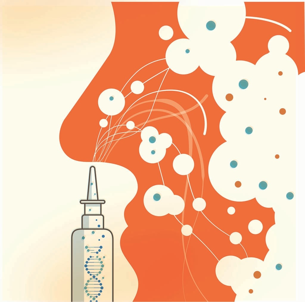 Illustration of someone using nasal spray, by Harry Campbell