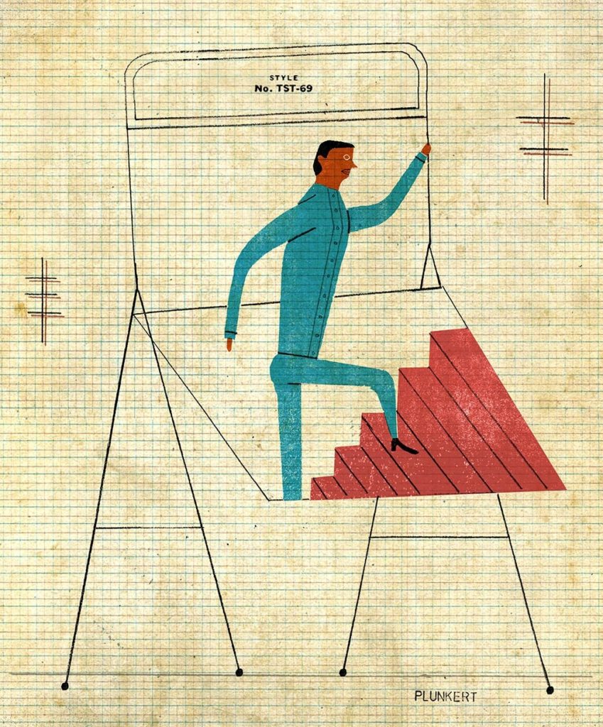 Illustration of a man coming out of a basement