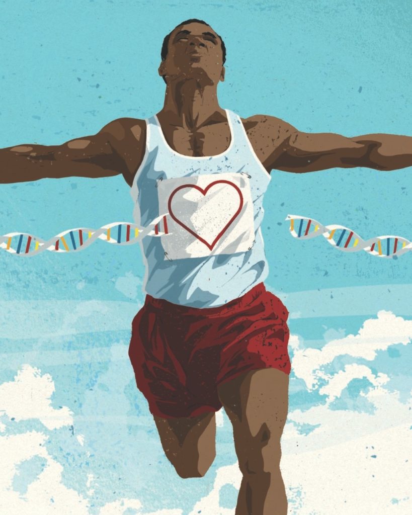 Illustration of man running across a finish line. / Mark Smith illustraiont