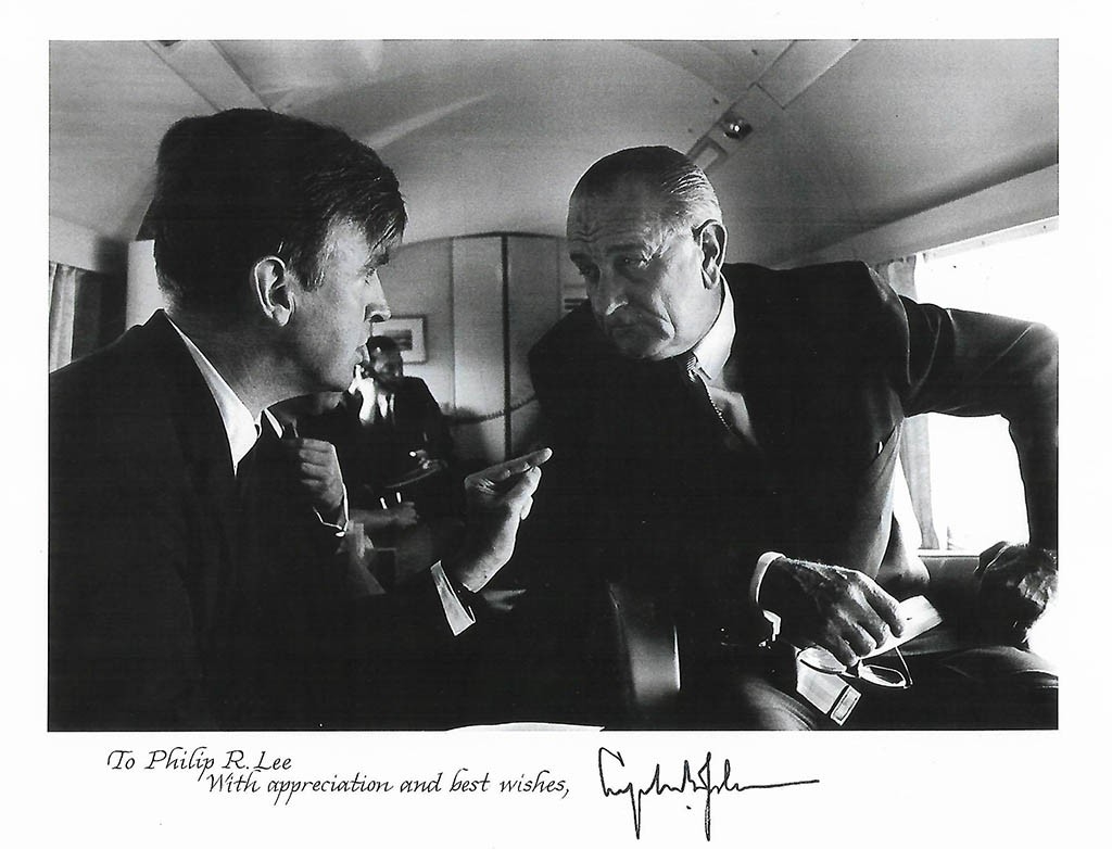 Philip Lee, MD, with President Lyndon B. Johnson on Air Force 1