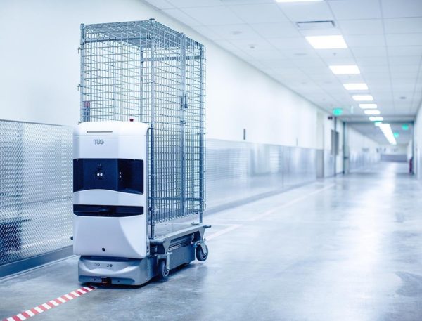 One of the robots at the new Stanford Hospital that moves materials from one place to another.