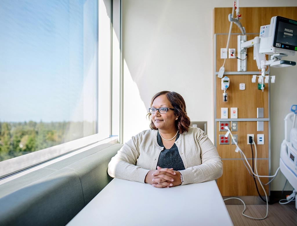 Alpa Vyas in a patient room of the new Stanford Hospital