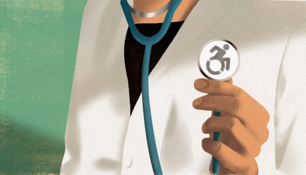 Illustration by Riki Blanco of a female doctor wearing a stethoscope