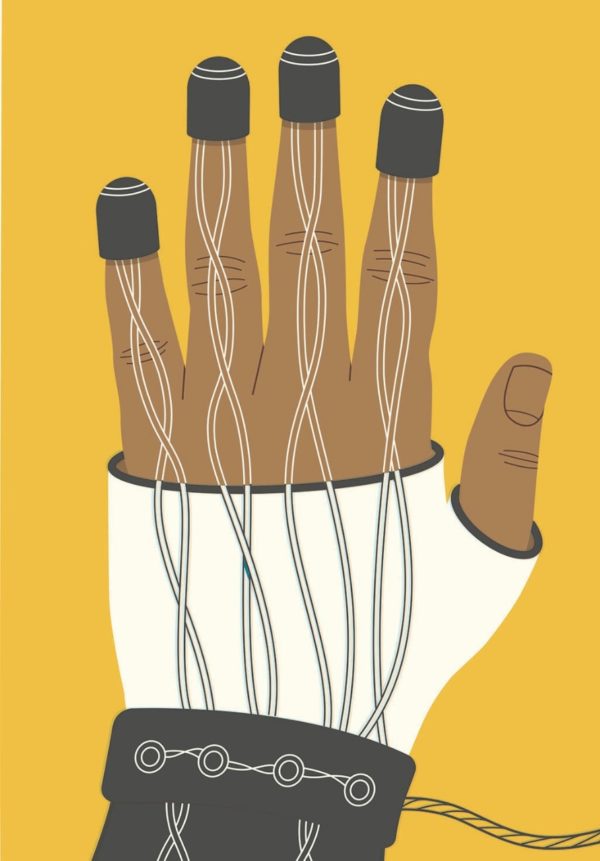 Artist's conception of a vibrating glove by Harry Campbell