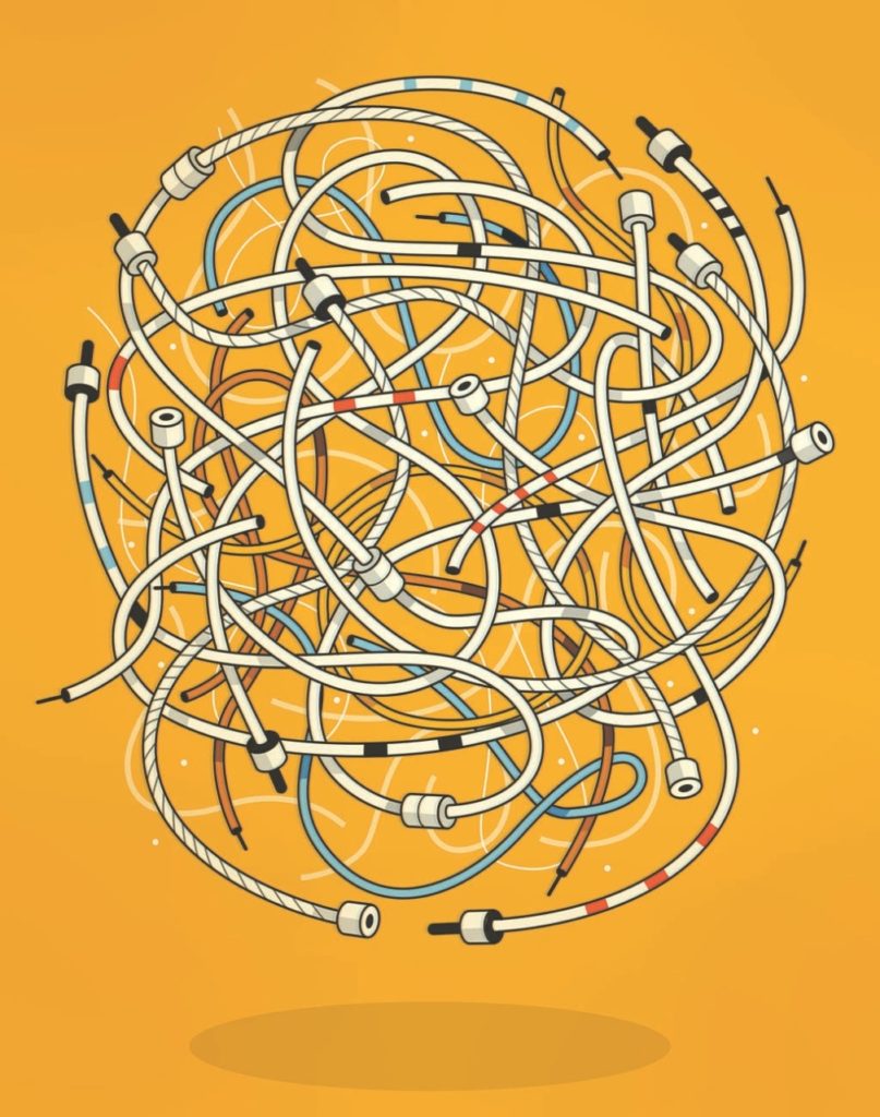 Illustration a mixed up wires representing Alzheimer's by Harry Cambell