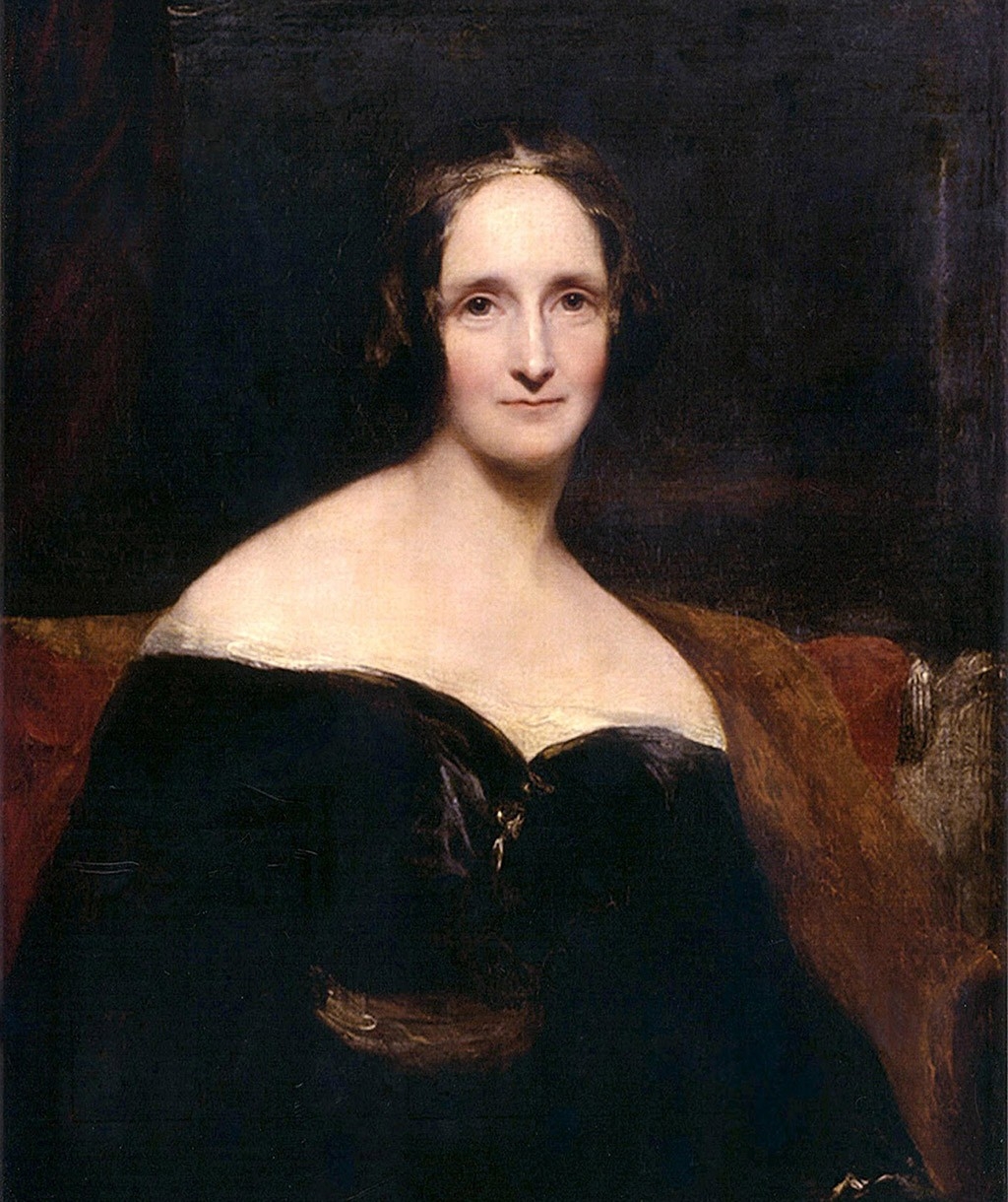 Mary Shelley photo and photo of Frankenstein novel