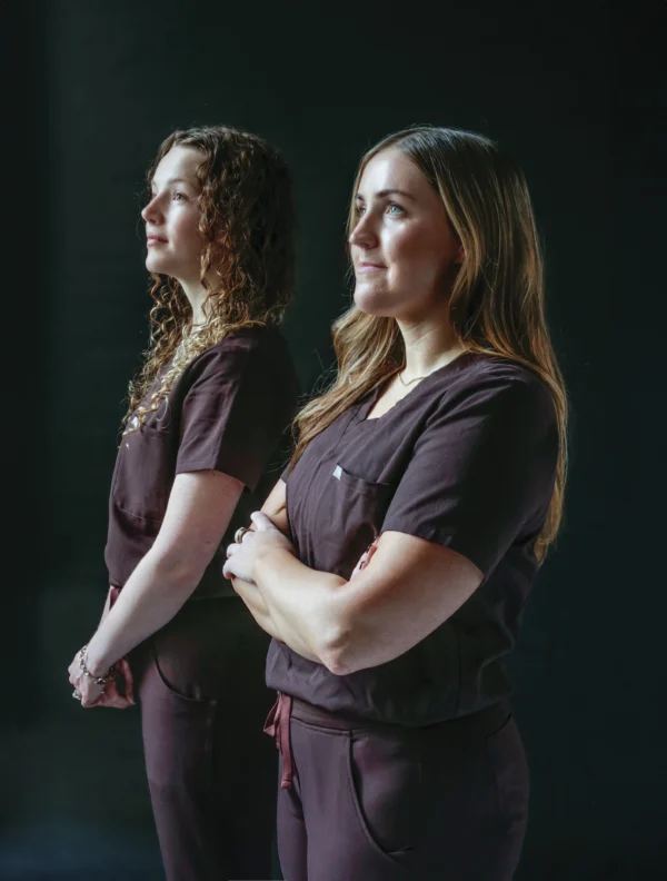 Pediatric oncology nurses Jessica Brown (left) and Lindsay Parkinson donated stem cells last year