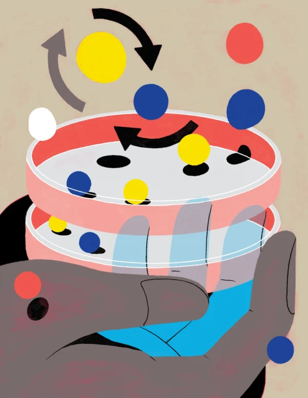 Illustration of someone tumbling round objects