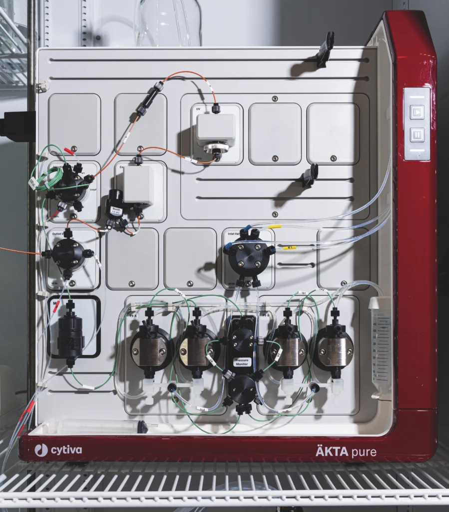 An instrument used to obtain pure samples of the proteins she engineers to fight sickle cell disease.