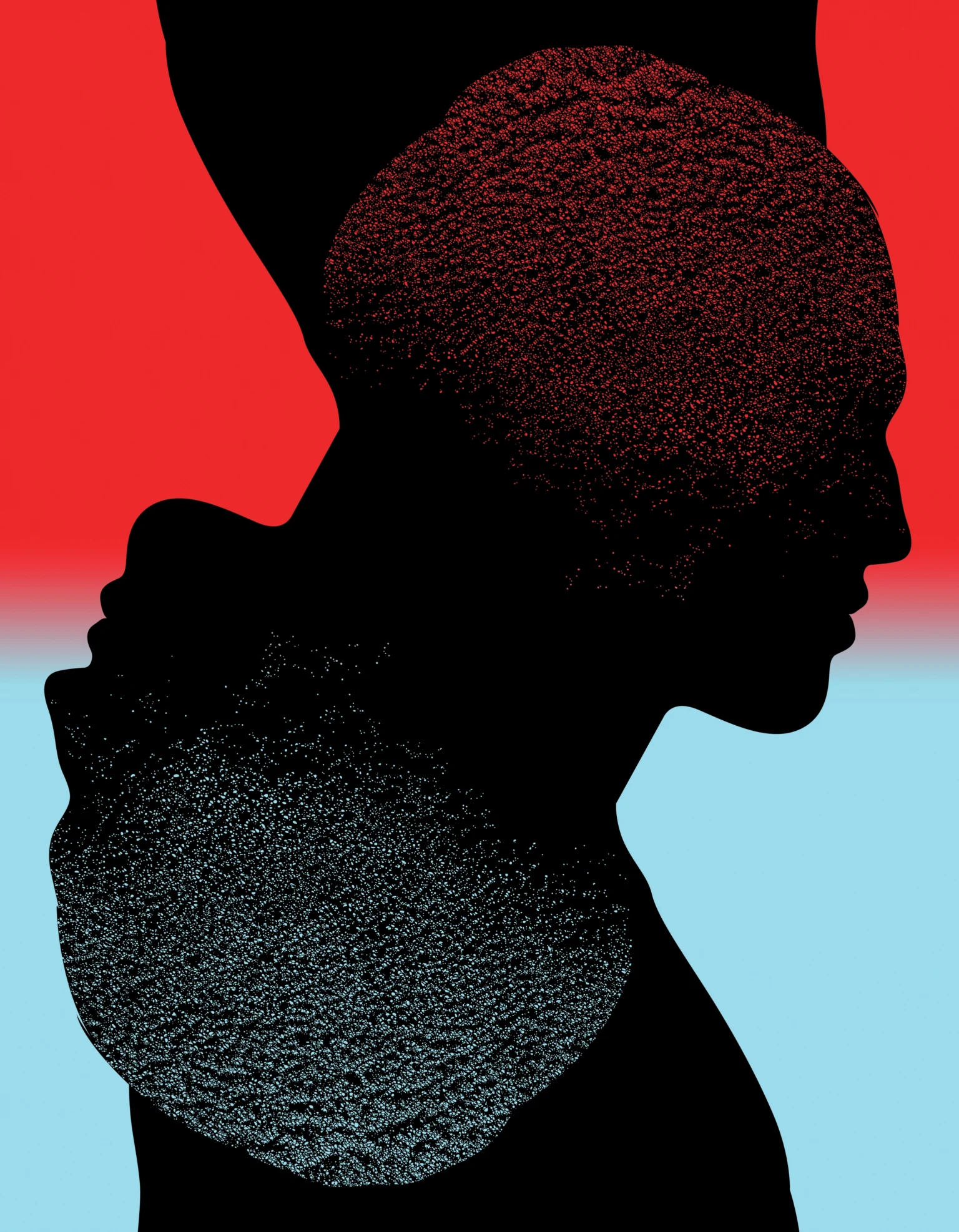 Illustration of two heads facing in different directions.