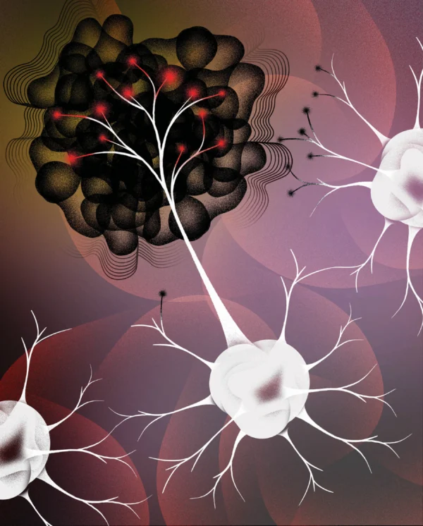 Illustration depicting neurons and cancer cells