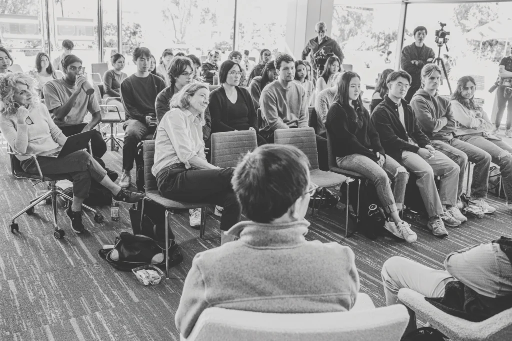 Photo of students and observers gathered for a class taught by Bryant Lin about spirituality