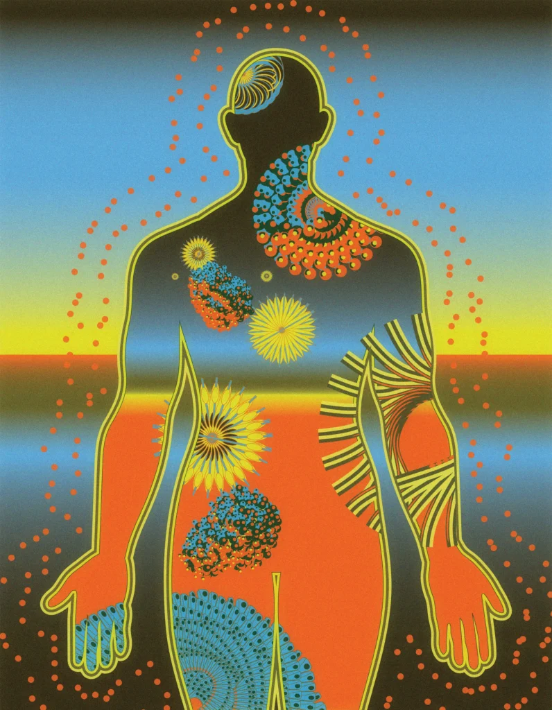 Illustration of a body decorated with cells