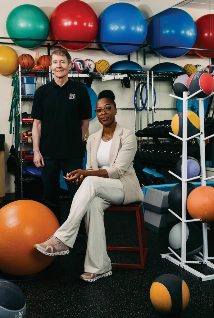 Michael Fredericson, MD, head team physician for the Stanford University track and field and swimming teams; with Yetsa Tuakli-Wosornu, MD, MPH, founding director of the Sports Equity Lab at Stanford.