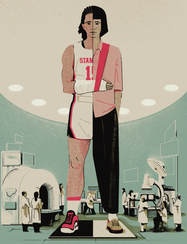 Illustration of a person who is have college athlete and have a non-athlete dealing with an arm injury.