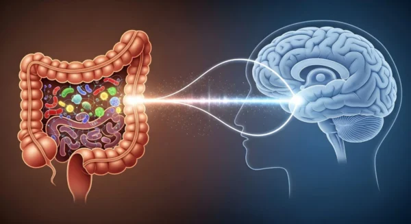 Illustration showing a link between gut microbiome and the brain